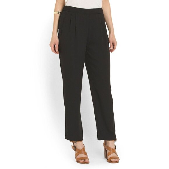 NWT Ellen Tracy Black Soft Fluid Stretch Crepe Pleated Pull-on Crop Pants 10 - Picture 1 of 12